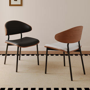 蓝色理想实木餐椅复古风家用软包靠背书桌椅意式极简餐桌椅梳妆椅