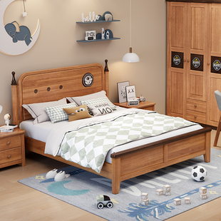 政府补贴蓝色理想奥古曼全实木床青少年男孩女孩1.2-1.8米卧室床