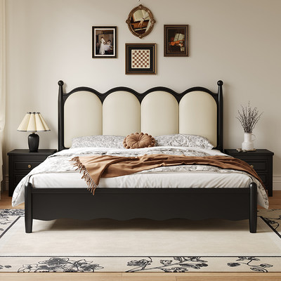 政府补贴蓝色理想法式复古实木床1.8米主卧小户型简约软包双人床