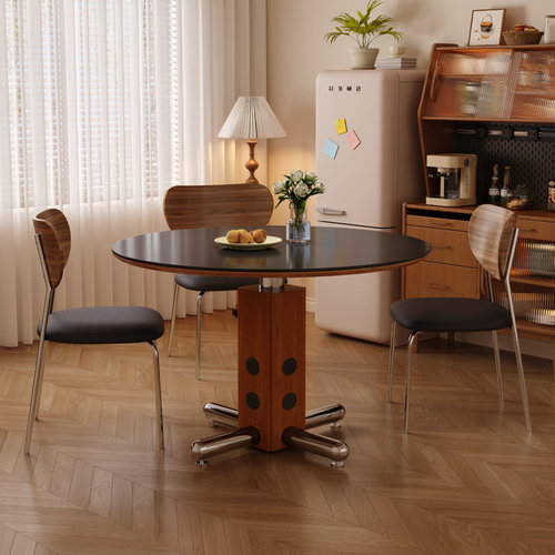 中古风实木岩板餐桌椅组合