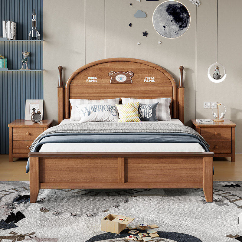 政府补贴蓝色理想儿童实木床青少年男孩女孩小户型1.2-1.5m主卧床,住宅家具,实木床,淘宝优惠券,粉丝福利购,淘宝优惠卷