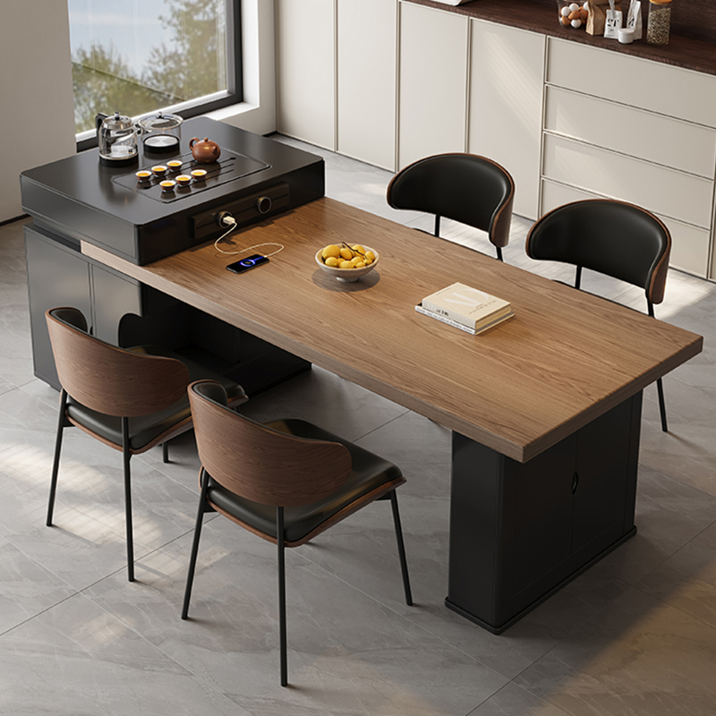 中古风实木岩板餐桌椅组合