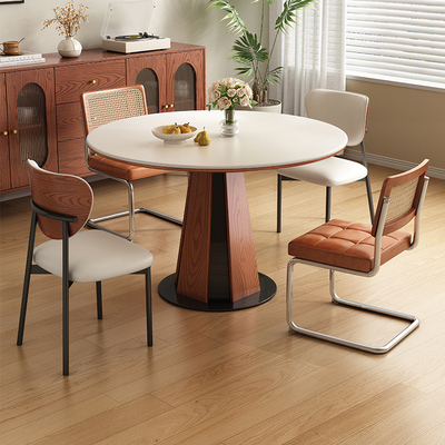 中古风复古实木岩板餐桌椅组合