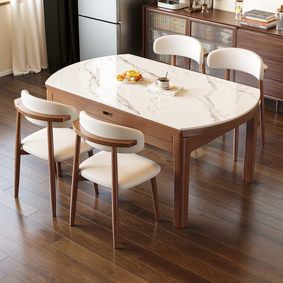 岩板餐桌椅组合小户型伸缩圆桌
