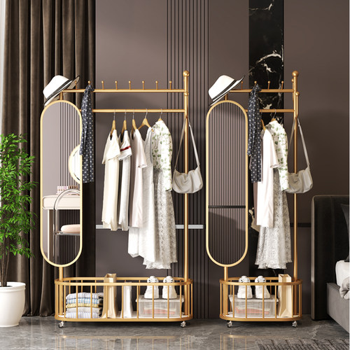 简约现代衣帽架落地家用镜子一体