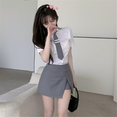 ol工作服衬衣包臀裙前台套装 修身 短袖 女夏季 气质制服职业装 白衬衫