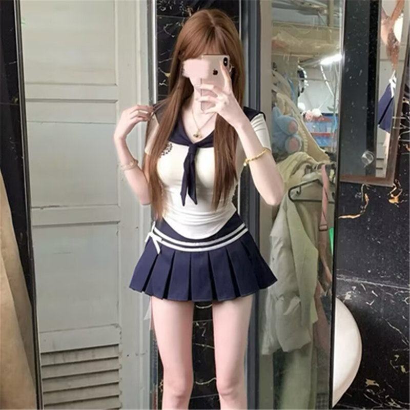 甜辣海军学院风JK制服套装女夏季足浴性感技师辣妹上衣短裙工作服