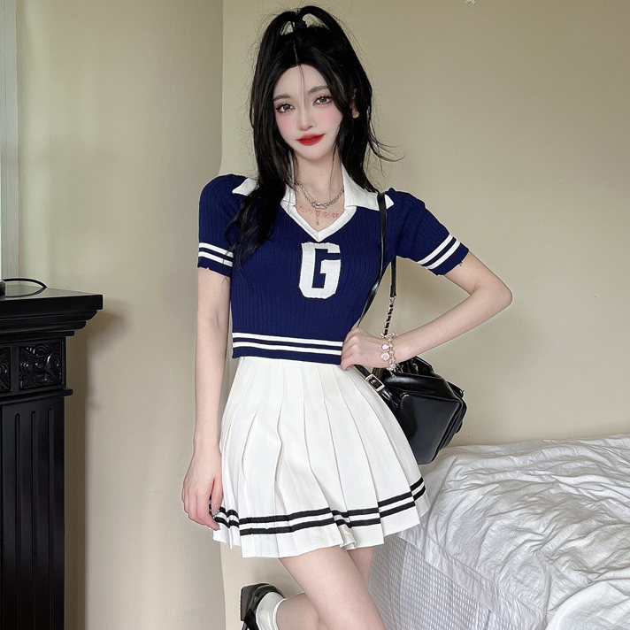 元气啦啦队表演服套装女美式校园女团风上衣百褶裙制服演出服装夏