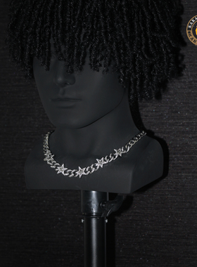 钛钢拼接满钻五角星古巴链男女款