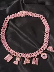 New Zircon Letter Customized Cuban Chain Shaped Pink DIY Splicing Cuban Chain Couple Personalized Bracelet Necklace