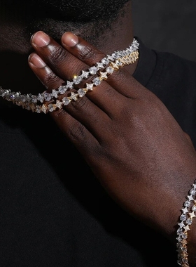 冰糖链锆石四角星十字架网球项链