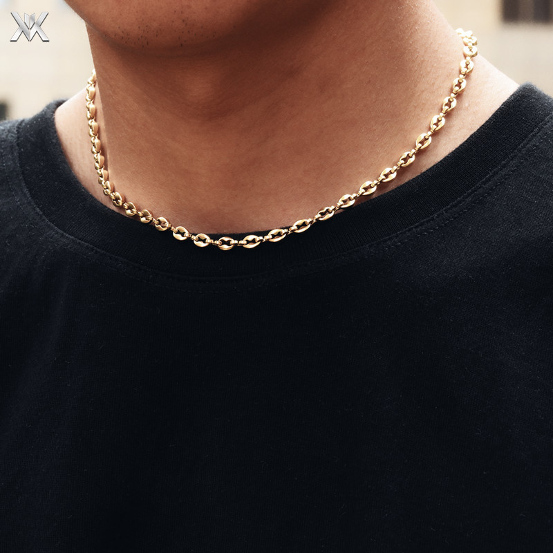 男女ins叠戴项圈18k真金加厚电镀猪鼻子项链情侣短款咖啡豆锁骨链