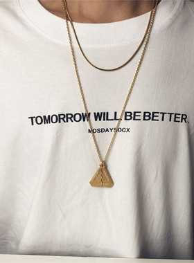 钛钢双层字母潮牌项链男女