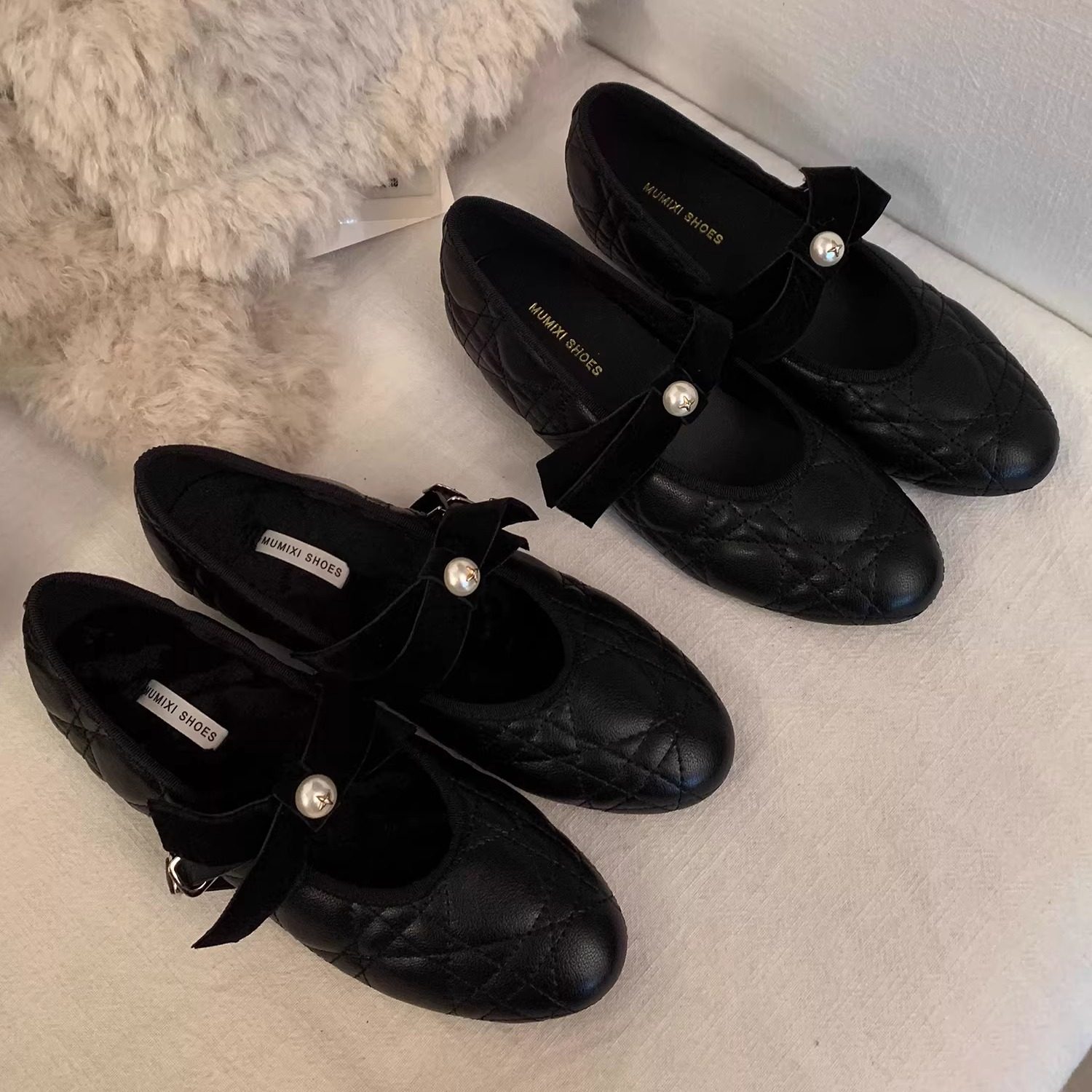 小香风单鞋女2026年新款珍珠蝴蝶结内增高跟浅口玛丽珍平底船瓢鞋,女鞋,浅口单鞋,淘宝优惠券,粉丝福利购,淘宝优惠卷