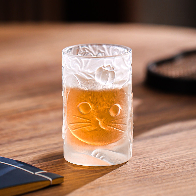 猫咪柿子玻璃主人杯创意喝茶小杯