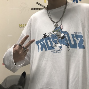 原宿风贩卖机童趣卡通动漫t恤上衣潮长袖女韩版宽松学生ulzzang潮