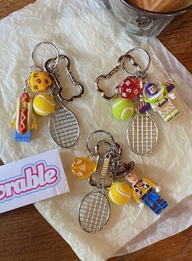 原创自制复古卡通玩具钥匙扣土酷黄色骰子球拍骨头扣包包挂饰挂件