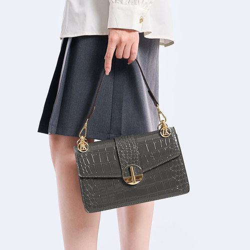跨境斜挎包女2025新款时尚鳄鱼纹小方包女士高级感百搭单肩腋下包
