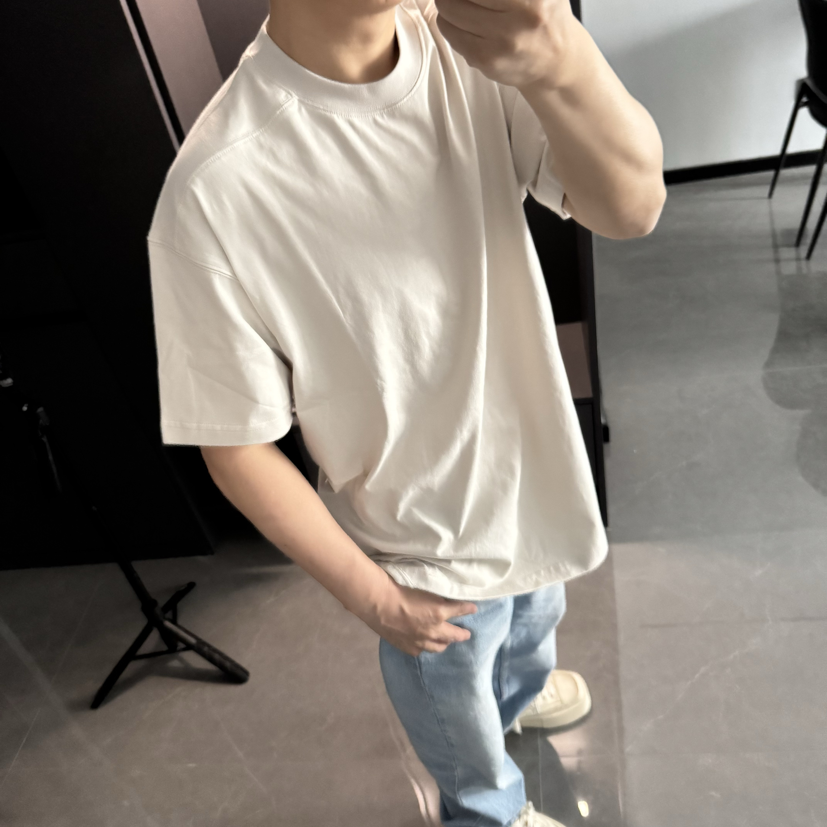 夏季薄款宽松纯绵T恤短袖男