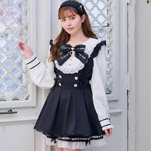 liz 套装 lisa 连衣裙短裤 口水巾拼接蕾丝袖 日系