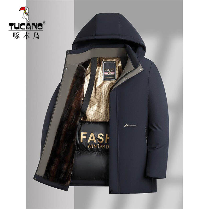 啄木鸟爸爸装派克服冬款男士羽绒棉服加绒加厚外套黑金防寒服中老