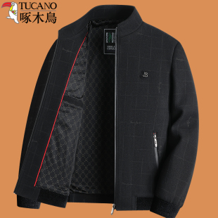 啄木鸟爸爸秋冬外套装老爸50岁60春秋中老年人70男爷爷80毛呢夹克
