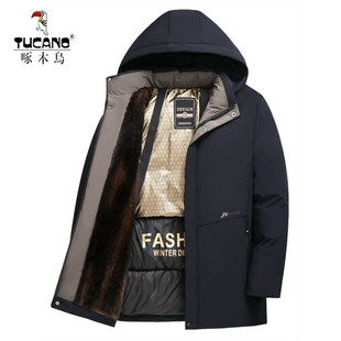 啄木鸟反季冬季男士貂绒派克服中年爸爸羽绒棉服中长款加绒加厚棉