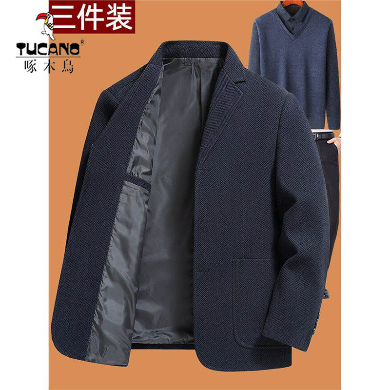 啄木鸟新款中年男士休闲西服爸爸春秋季小西装上衣40岁50中老年西