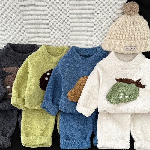 男女宝宝秋冬季居家服套装婴儿加厚半边绒保暖舒适睡衣睡裤两件套