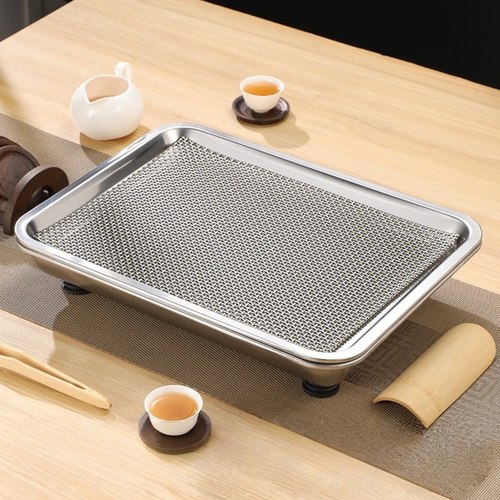 不锈钢茶盘长方形茶台家用茶几茶托盘沥水潮州功夫茶加厚中式