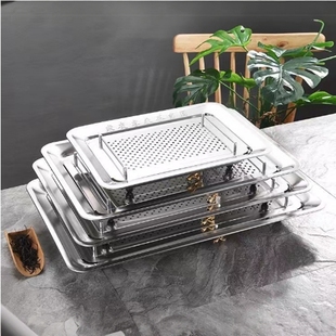 304不锈钢茶盘茶托盘家用排水简约长方形 干泡茶台功夫茶具套装