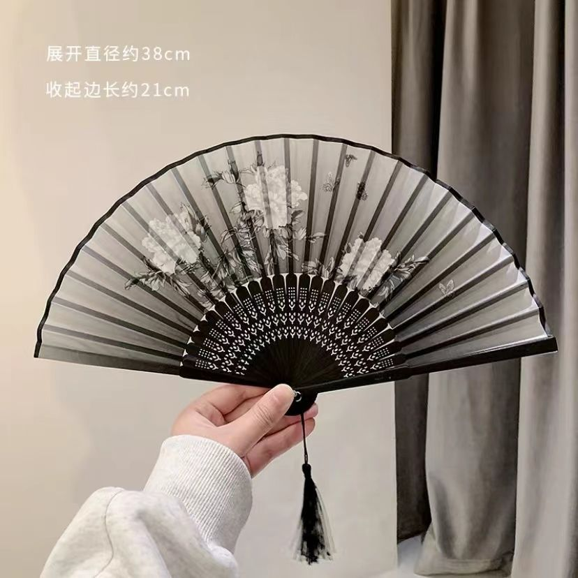 古风小扇子折扇中国风男女汉服舞蹈折叠马面裙新中式古装黑色竹扇