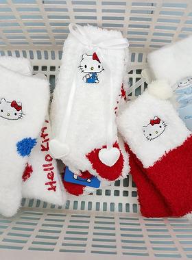 MINISO名创优品凯蒂猫红色系蝴蝶结居家袜球球毛绒玉桂狗保暖袜子