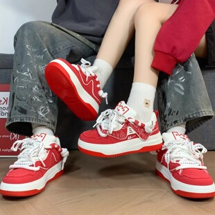 本命年红色厚底小白鞋 学生女鞋 百搭时尚 休闲鞋 潮流板鞋 回力情侣鞋