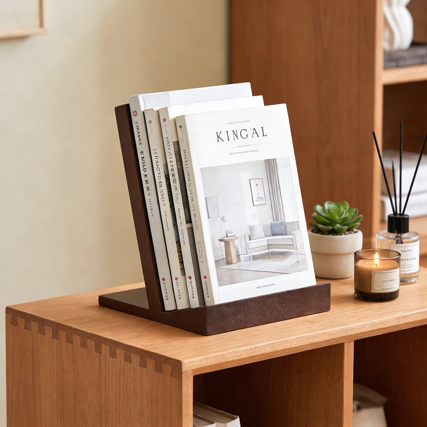 实木书籍展示架书本陈列架桌面书架书立桌上书托简易台面立架胡桃木色