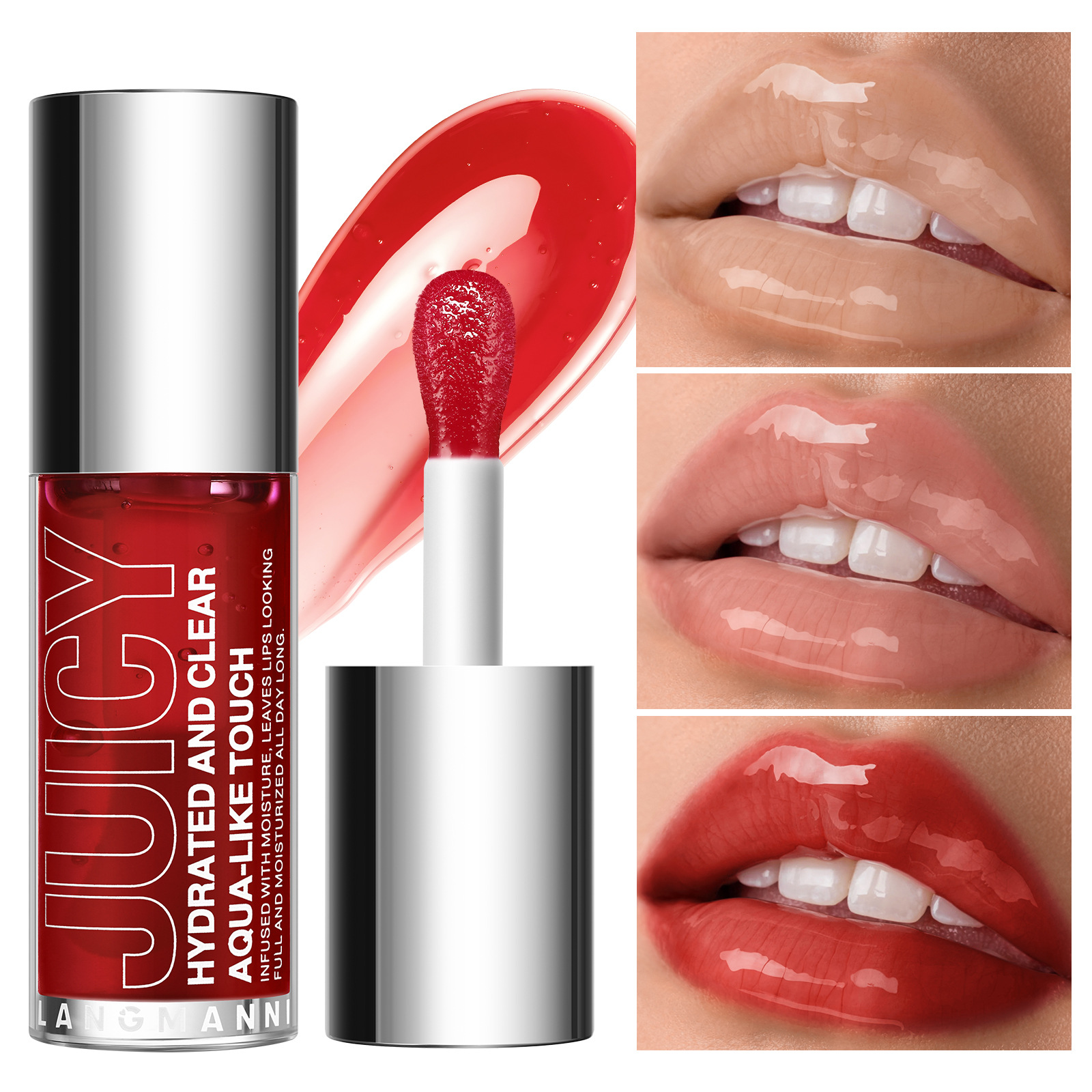 欧美透明裸唇大刷头唇油叠涂水光镜面唇釉保湿滋润玻璃唇嘟嘟唇彩