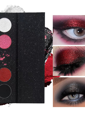 暗黑哥特眼影盘黑色红色极度黑暗朋克烟熏眼妆辣妹cos玩妆5色眼影