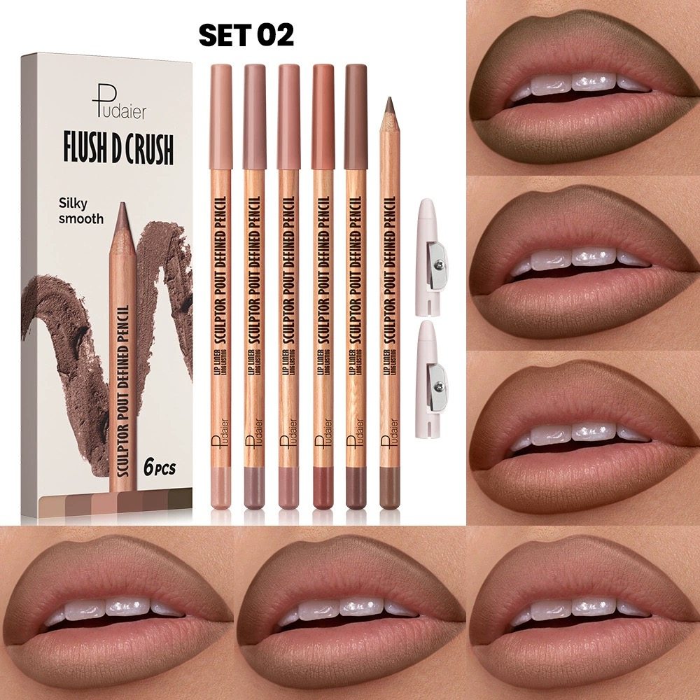 欧美风唇线笔套装奶咖吃土色裸棕色哑光雾面素颜口红唇线笔6支装