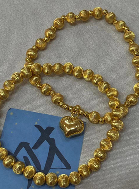 古法沙金 爆闪拉丝6m猫眼珠子手链转运珠爱心手串首饰品高保色