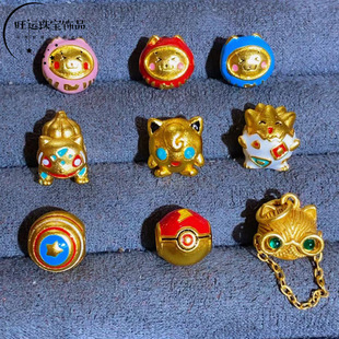 卡通沙金达摩招财猫皮卡丘精灵球·胖丁通孔DIY手串散珠配饰