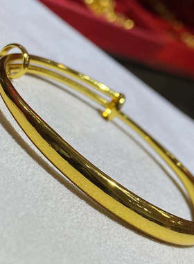 古法沙金6m光面推拉手镯女可调节可拉伸手环复古百搭镯子