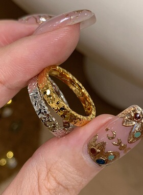 DIKAS 中古风满天星锤纹碎冰冰戒指超闪高级轻奢气质精致食指戒