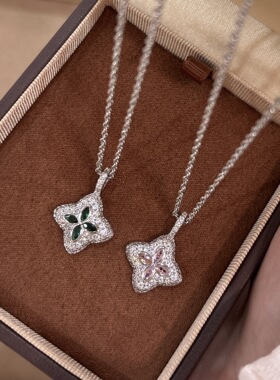 DIKAS 法式轻奢复古满钻四叶草项链小众高级感贵气锁骨链