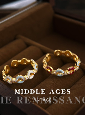 DIKAS 中古vingate撞色甜甜圈滴油戒指开口食指戒