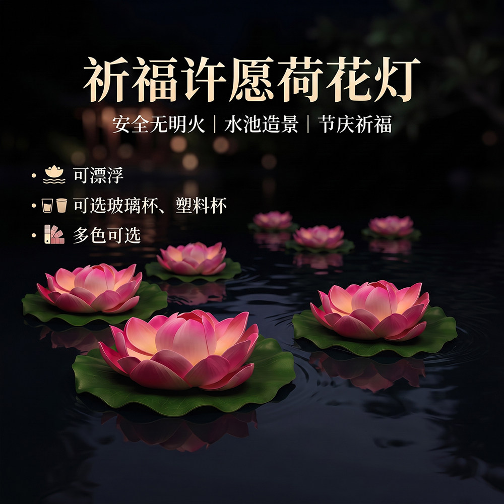 新款酒店水池仿真荷花 七夕节中秋节河灯莲花灯荷花灯