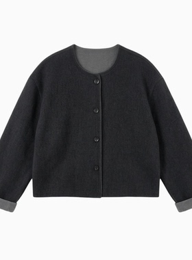 【斌斌专属】撞色圆领韩系羊毛双面毛呢大衣 复古拼色BMX2419-