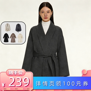 衣橱直播间 航邦祺韩版 休闲翻领腰带双面羊毛大衣 所有女生