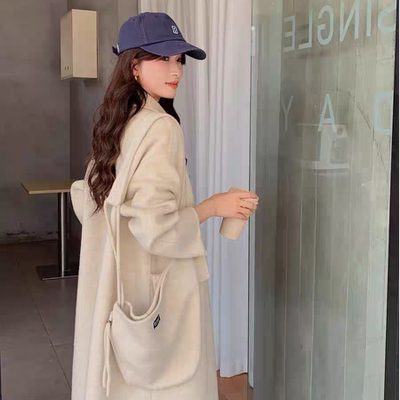 单排扣落肩袖中长款翻领双面羊毛大衣BQDN66830