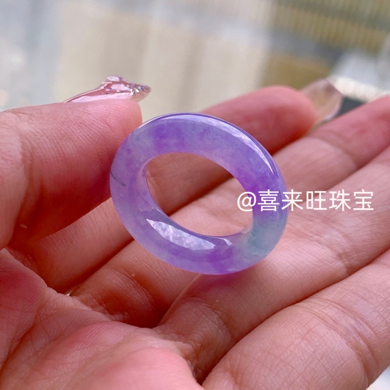 冰种紫罗兰飘绿淡紫玉石戒指指环