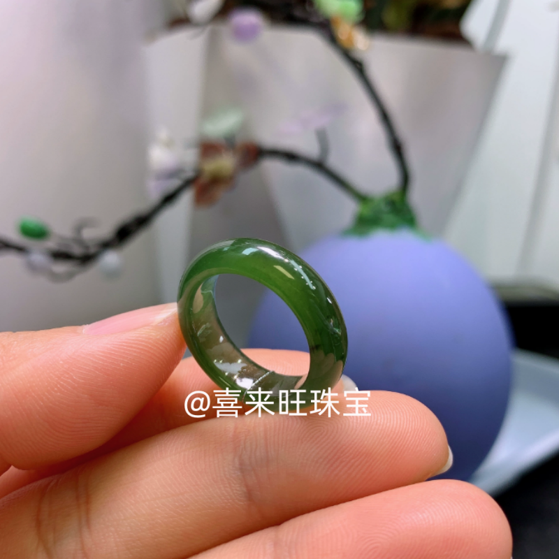 冰种祖母绿菠菜绿玉石戒指指环